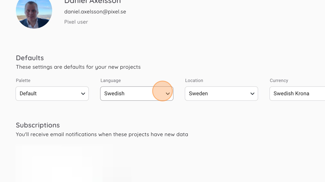 Screenshot of: Click on the language drop-down and select your default language.