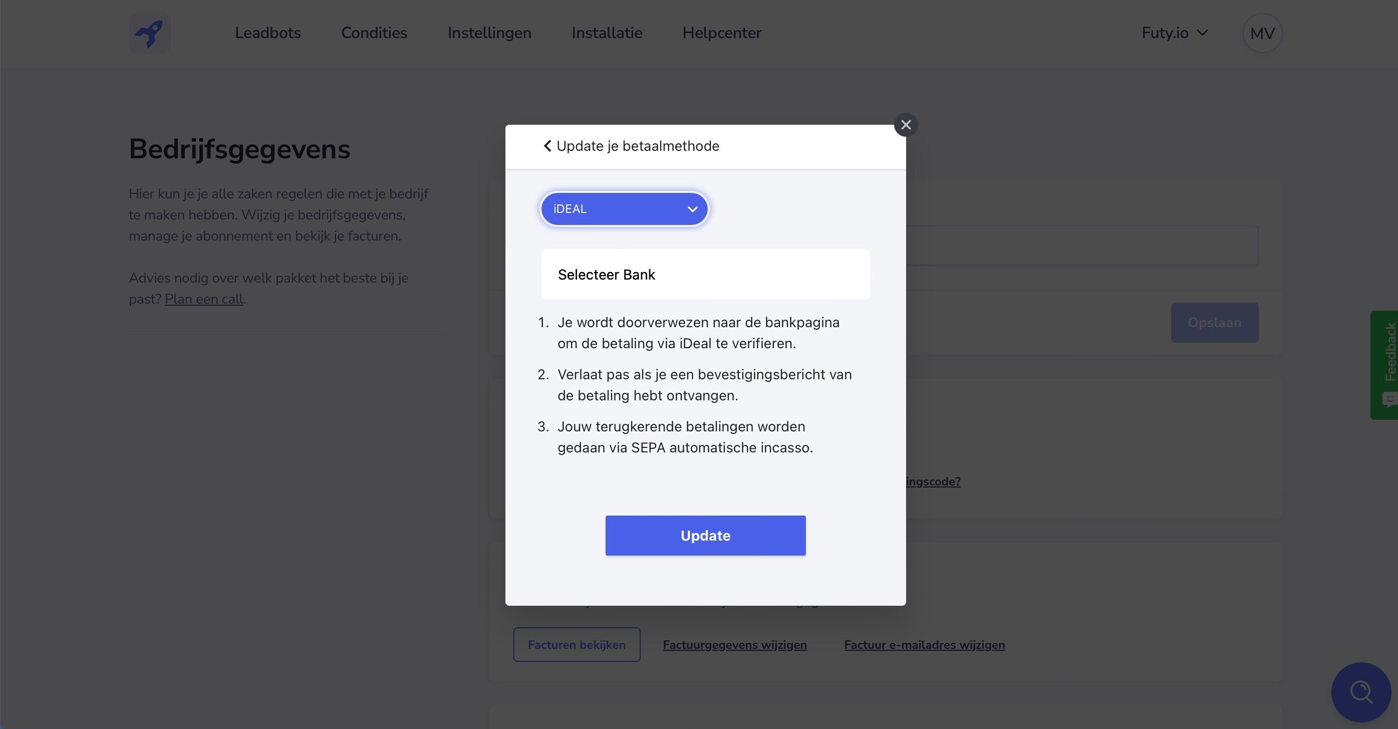 Screenshot of: Selecteer bij iDeal de gewenste bank