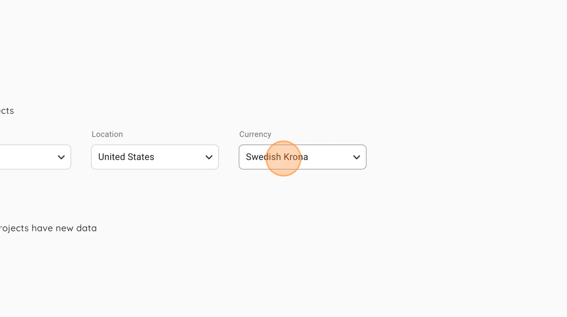 Screenshot of: Click on the currency drop-down and select your default currency.