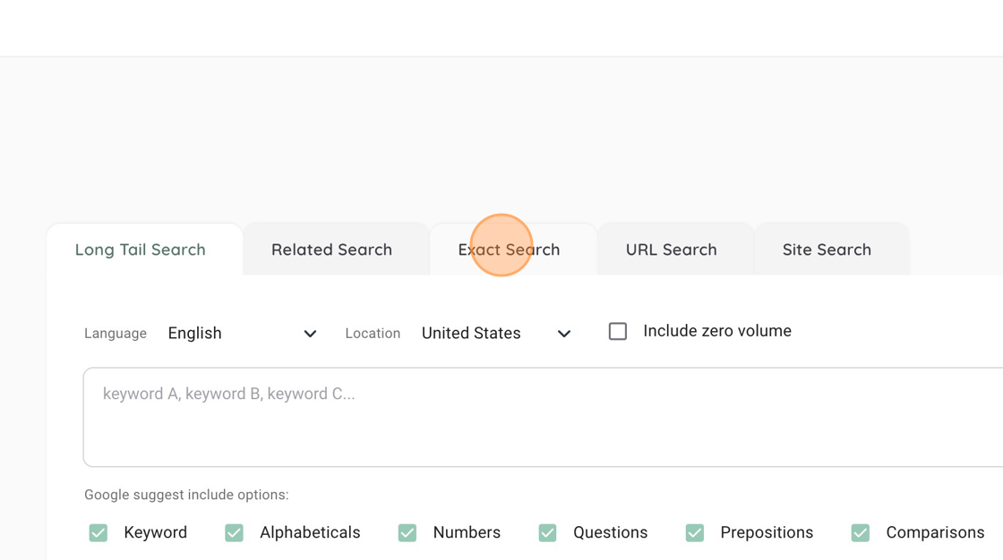 Screenshot of: Click "Exact Search"