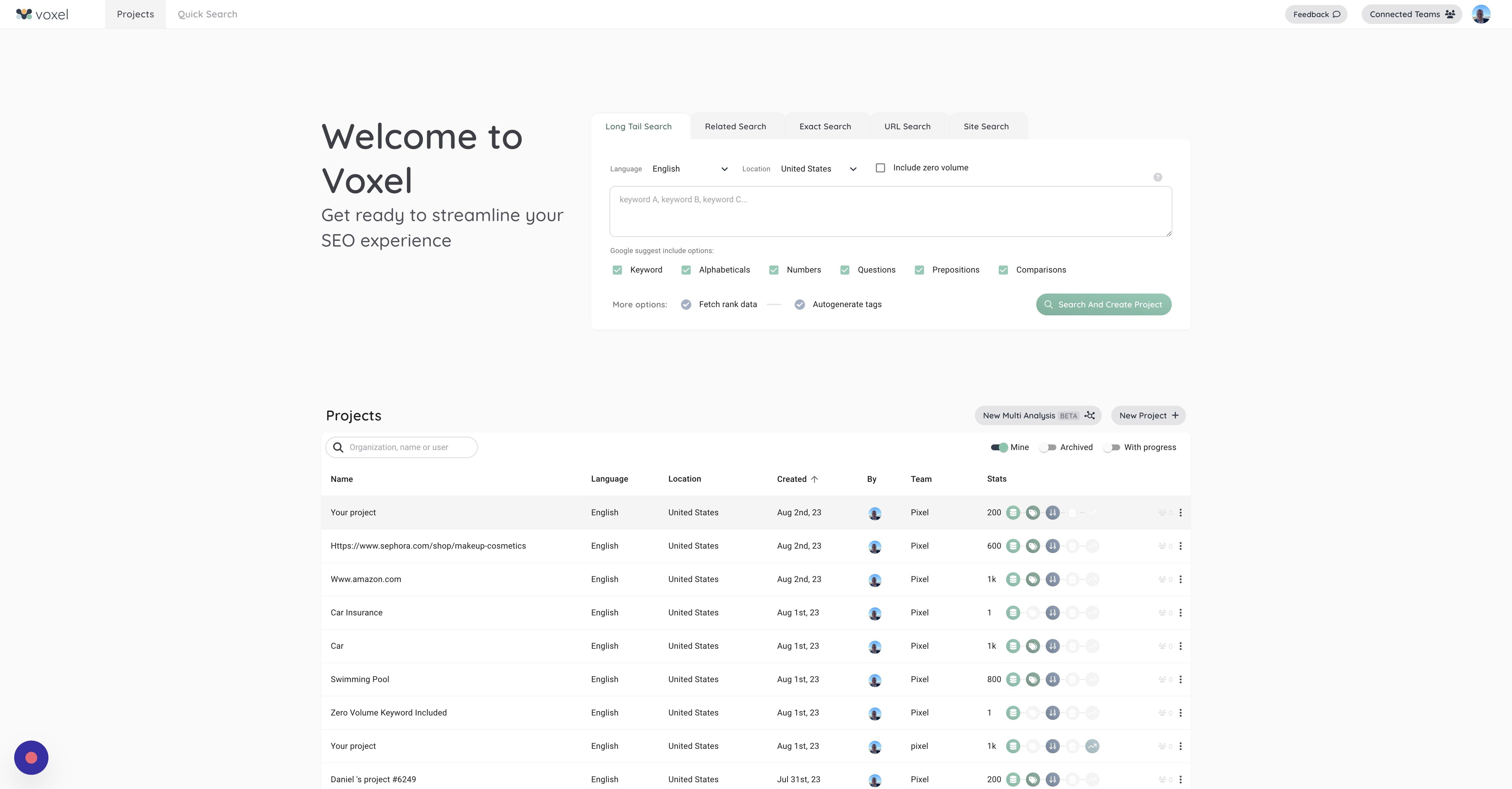 Screenshot of: Click "Your project"