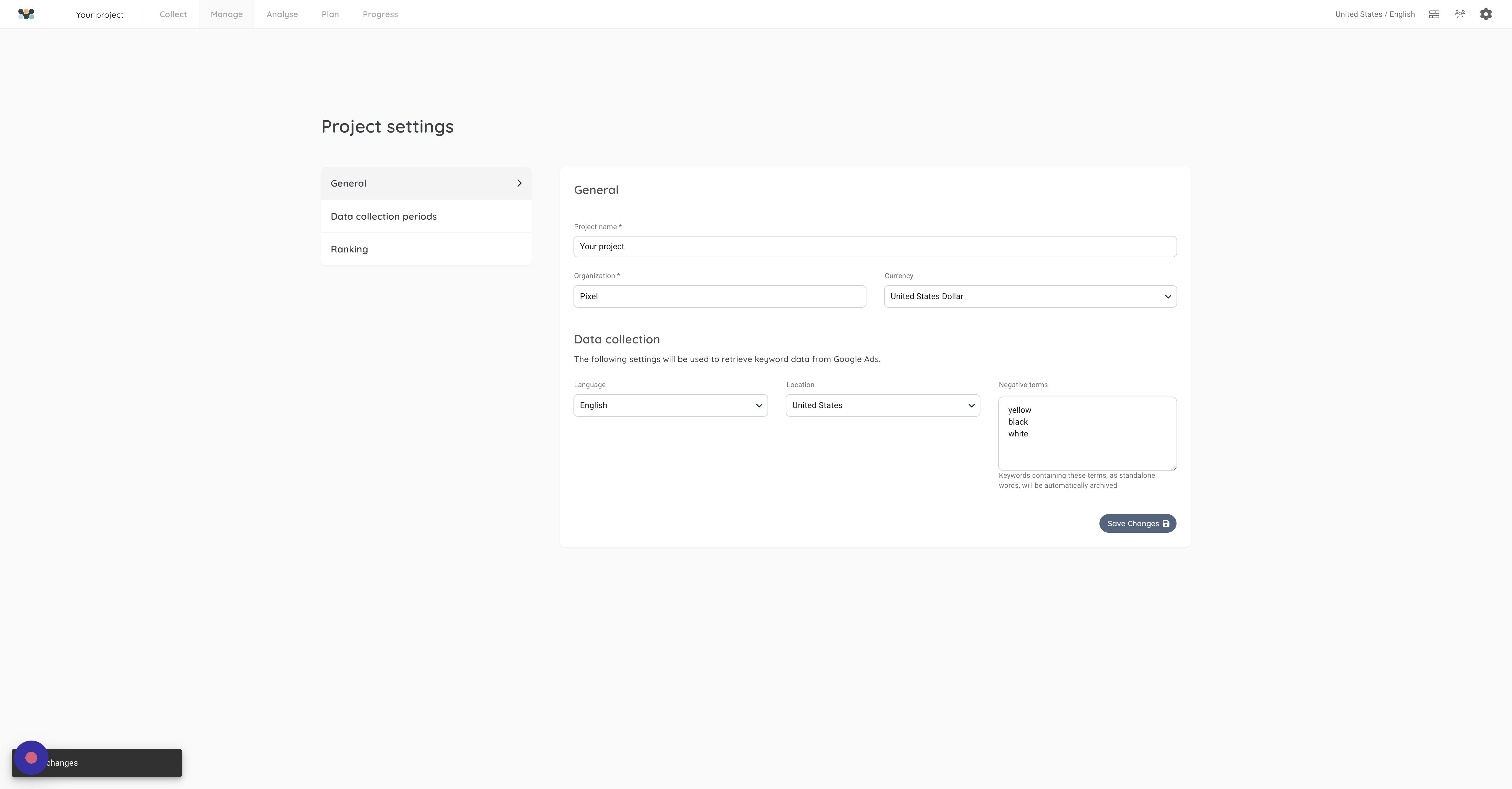 Screenshot of: Go back to "Manage"