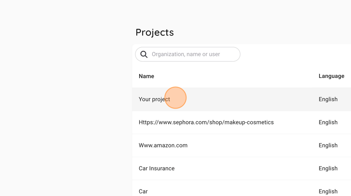 Screenshot of: Click "Your project"