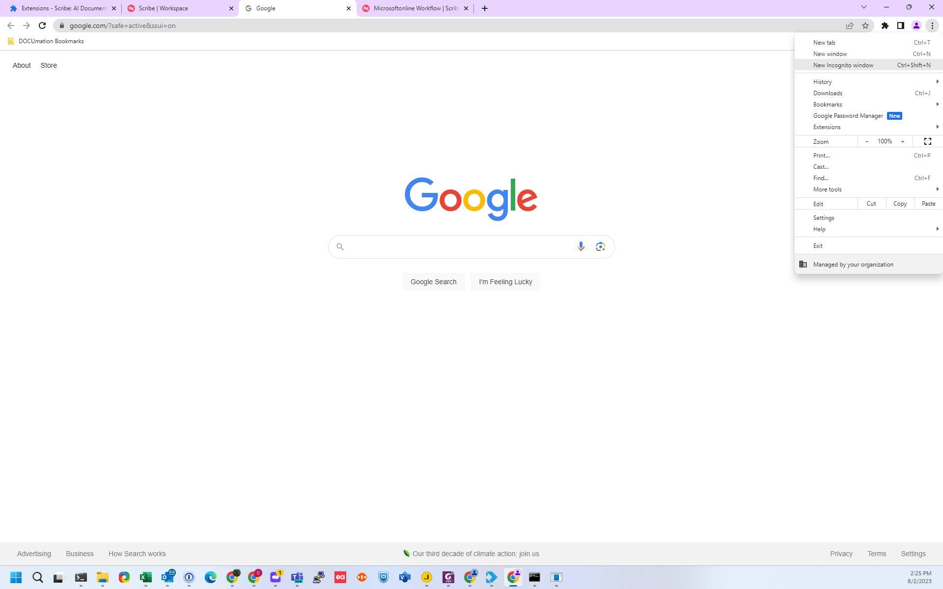 Screenshot of: Click New incognito window