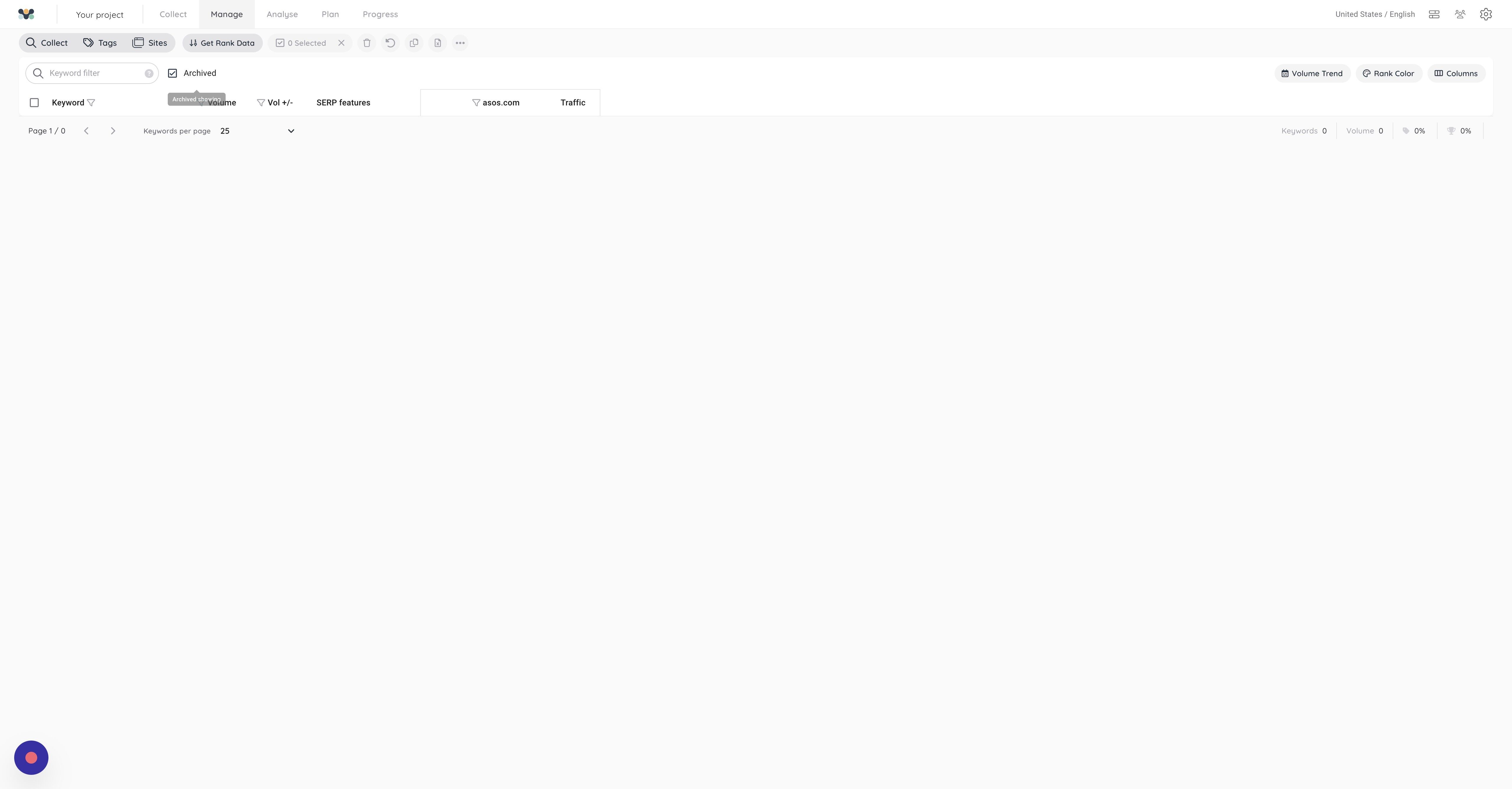 Screenshot of: Click on the Archived checkbox to return to blended or normal view