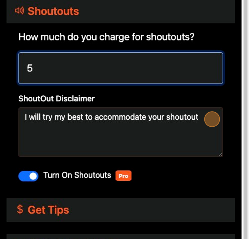 Screenshot of: Enter your Shoutout Disclaimer