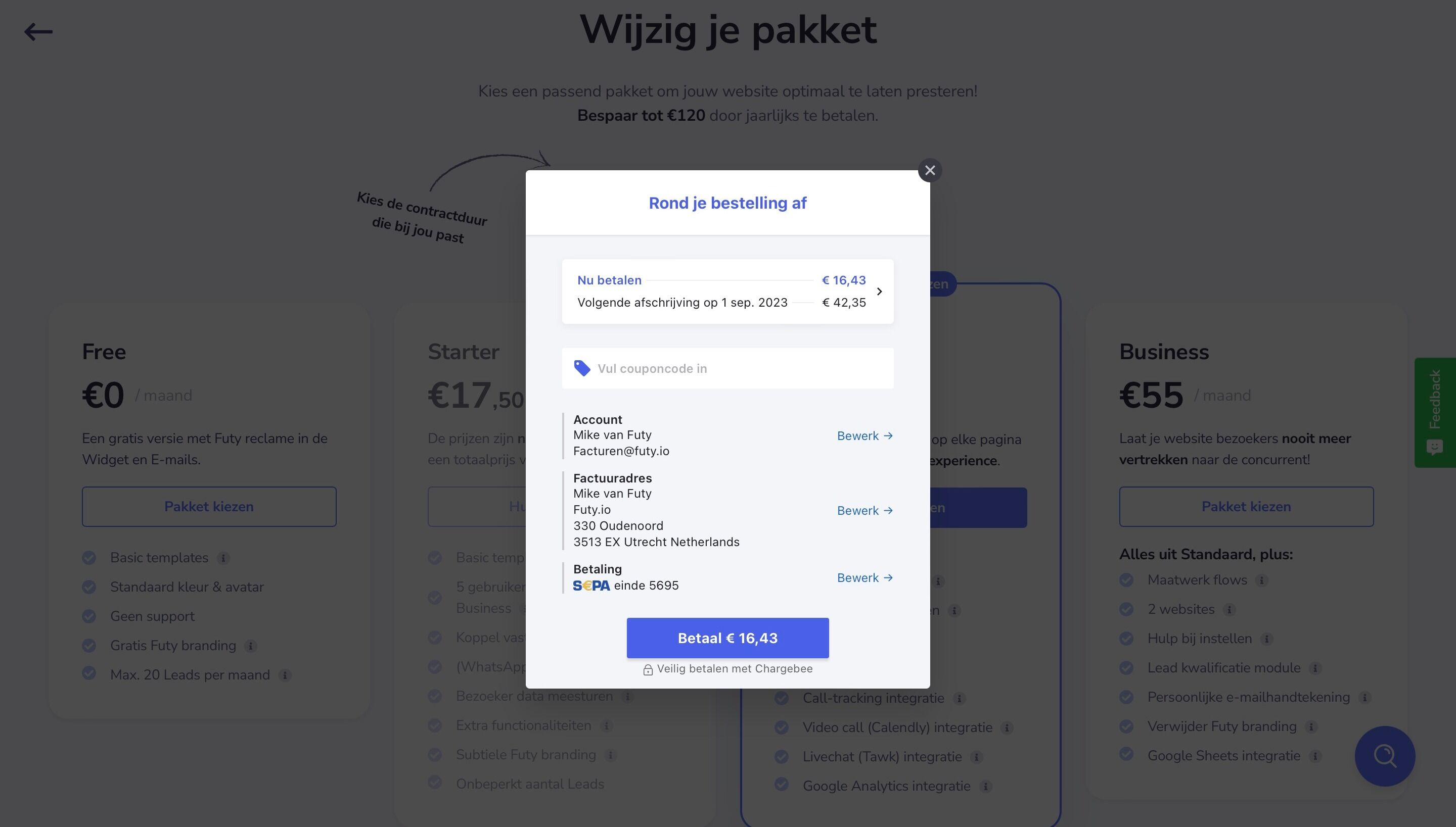 Screenshot of: Druk op "Betaal € 16,43"