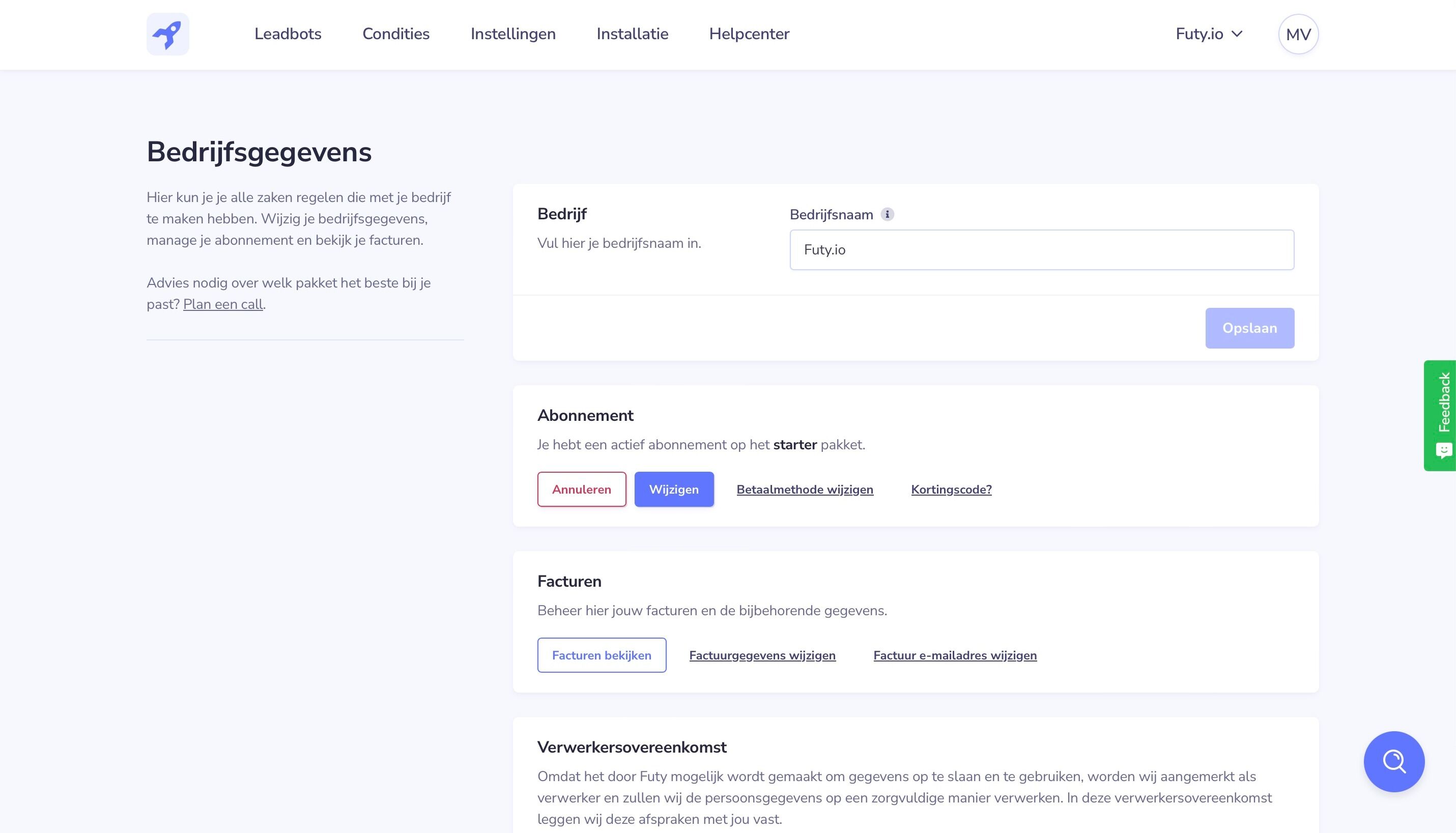 Screenshot of: Kijk bij de optie Abonnement en druk op "Wijzigen".