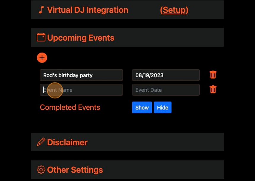 Screenshot of: Enter the Event Name and Event Date
