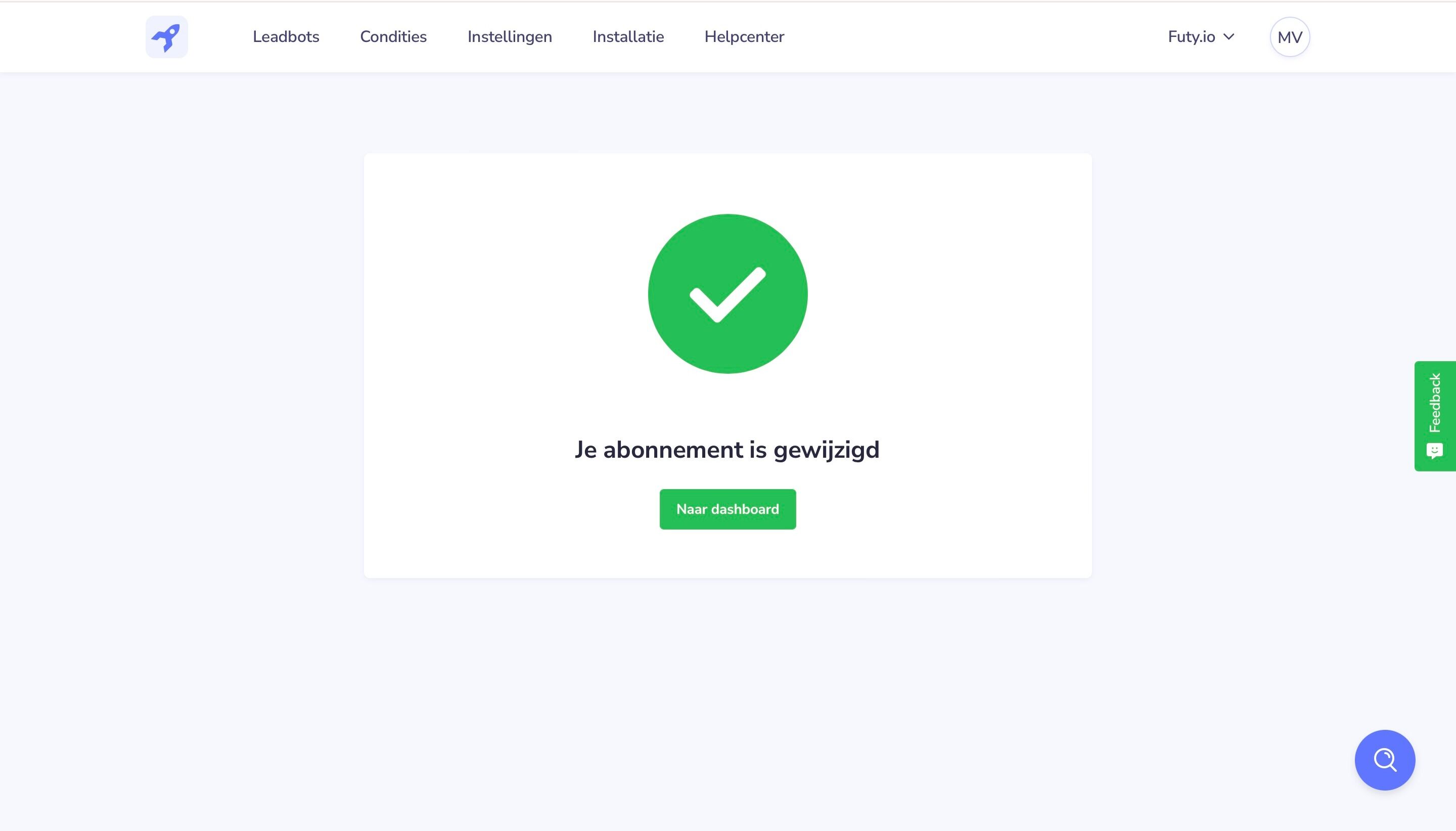 Screenshot of: Je abonnement is nu aangepast naar het gewenste pakket 🎉