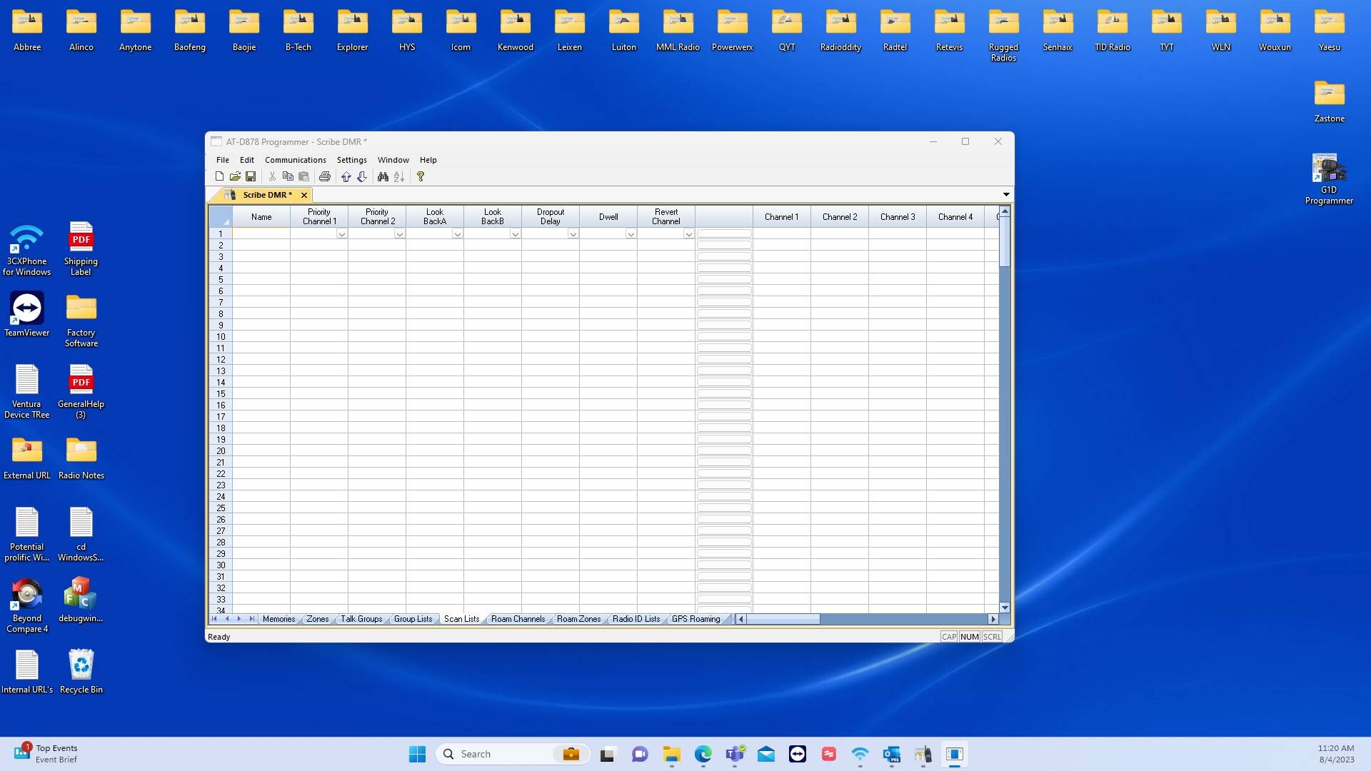 Screenshot of: Open your RT Systems DMR software and select "Scan Lists" located at the bottom of the software window. 