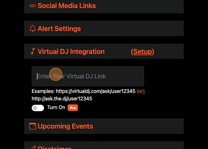 Screenshot of: Enter Your Virtual DJ Link