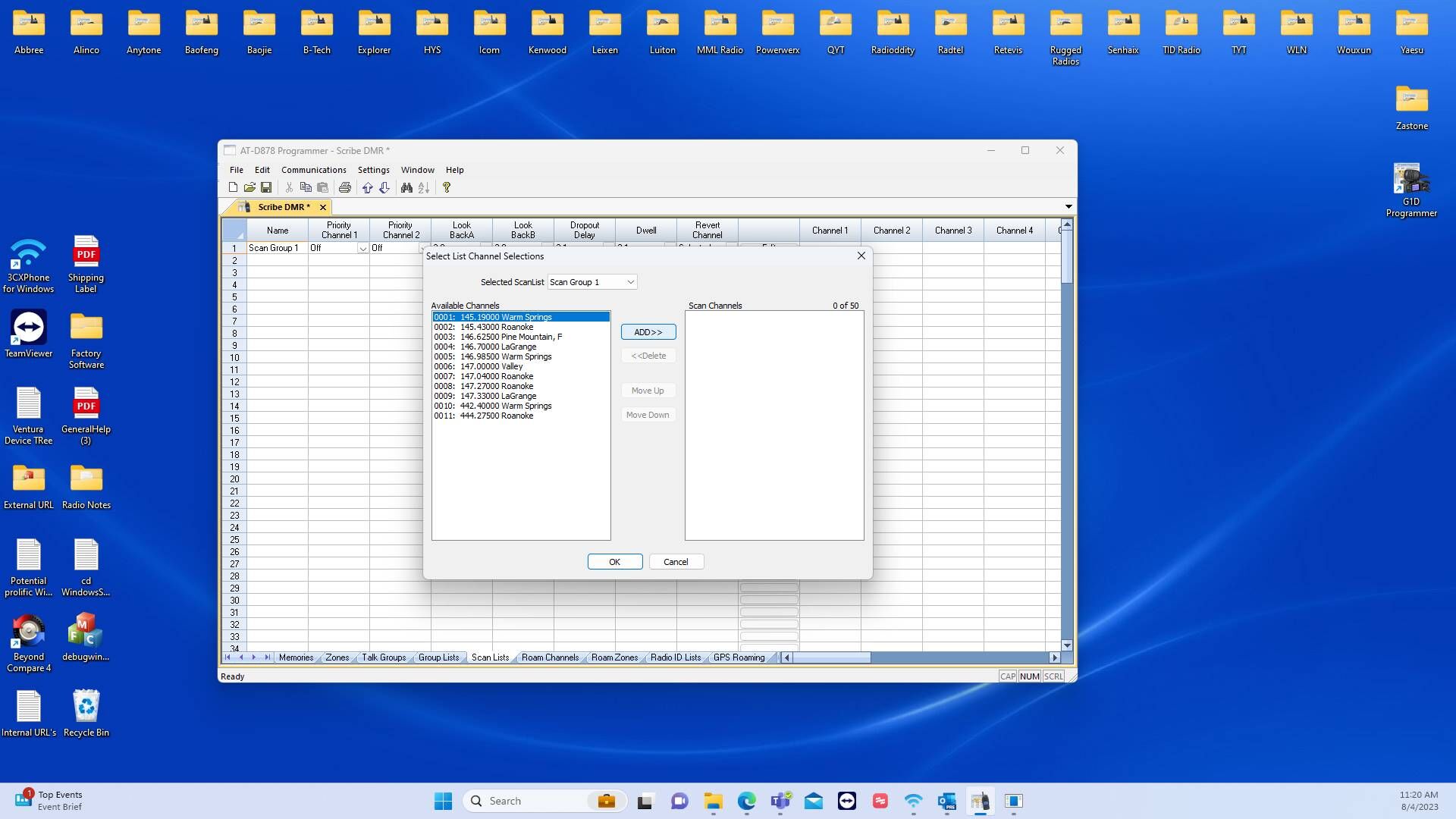 Screenshot of: Click the memory you wish to add to your scan group. Make sure the memory is highlighted as shown. Once selected, click "Add".