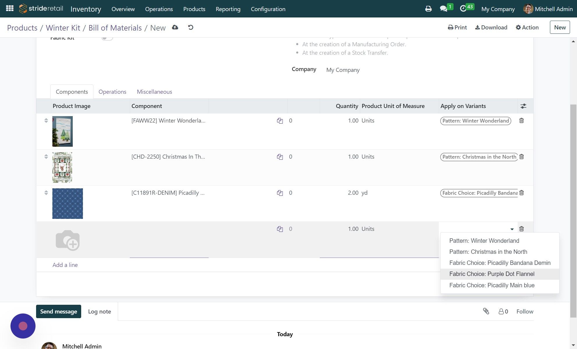 Screenshot of: Click "Fabric Choice: Purple Dot Flannel"