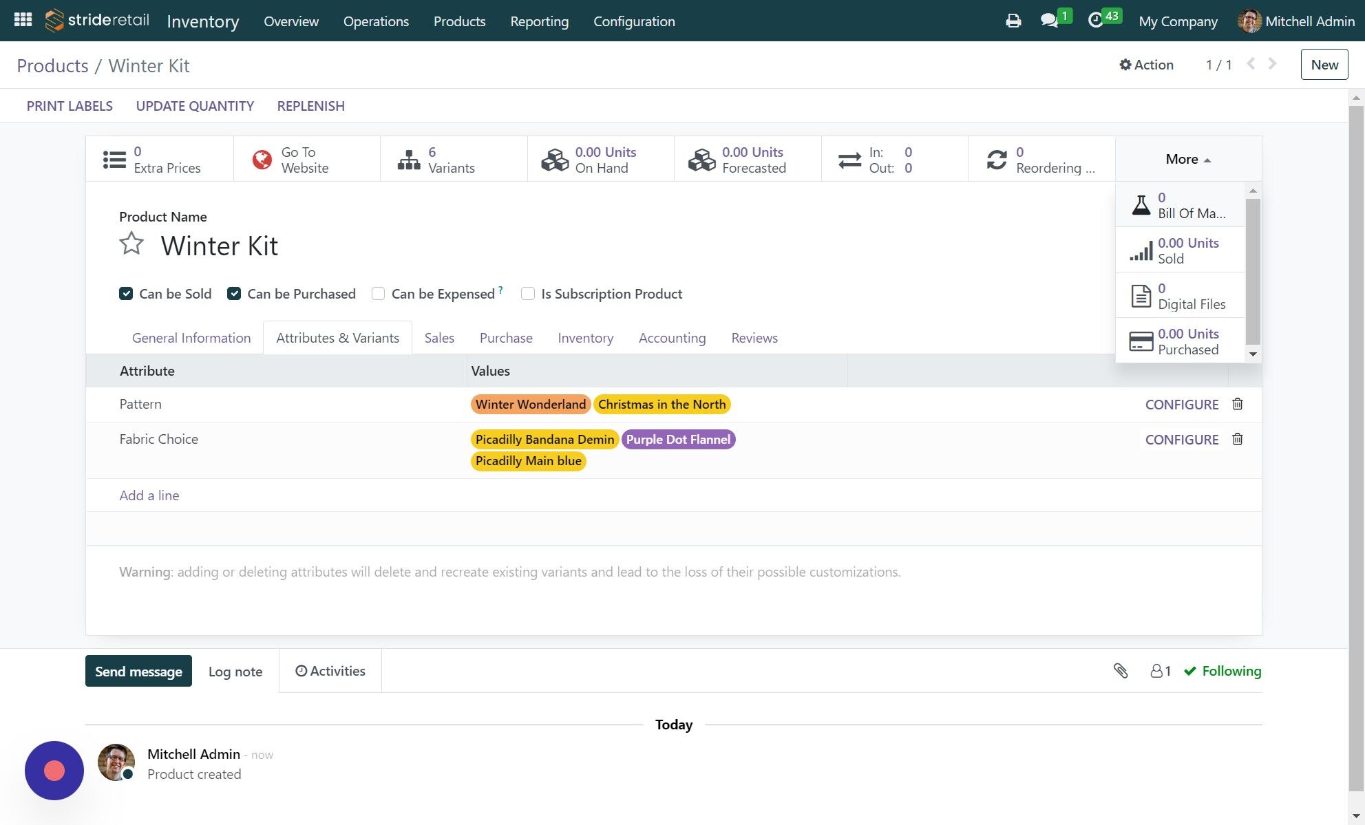 Screenshot of: Click "Bill of Materials"