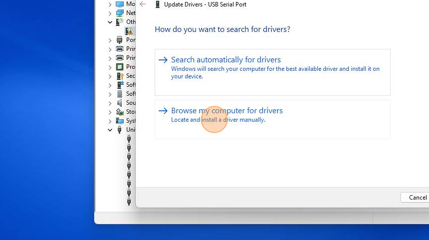 Screenshot of: Click "Browse my computer for drivers" 