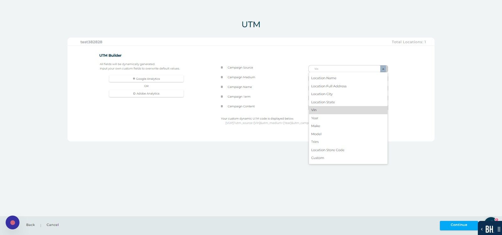 Screenshot of: Click "Vin"