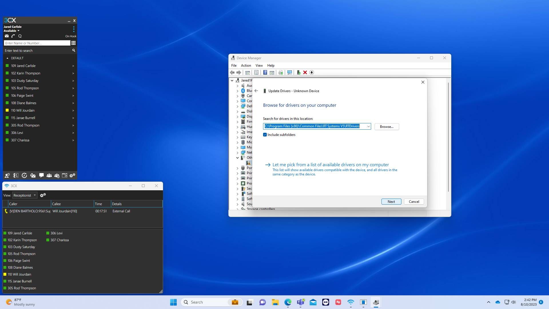 Screenshot of: Click "Next" to manually install the drivers once the path has been chosen.