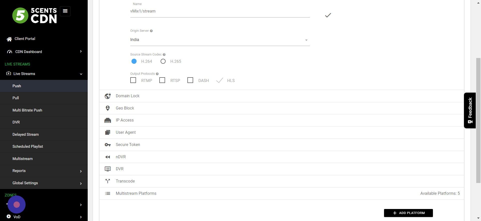 Screenshot of: Enable the required Output Protocols