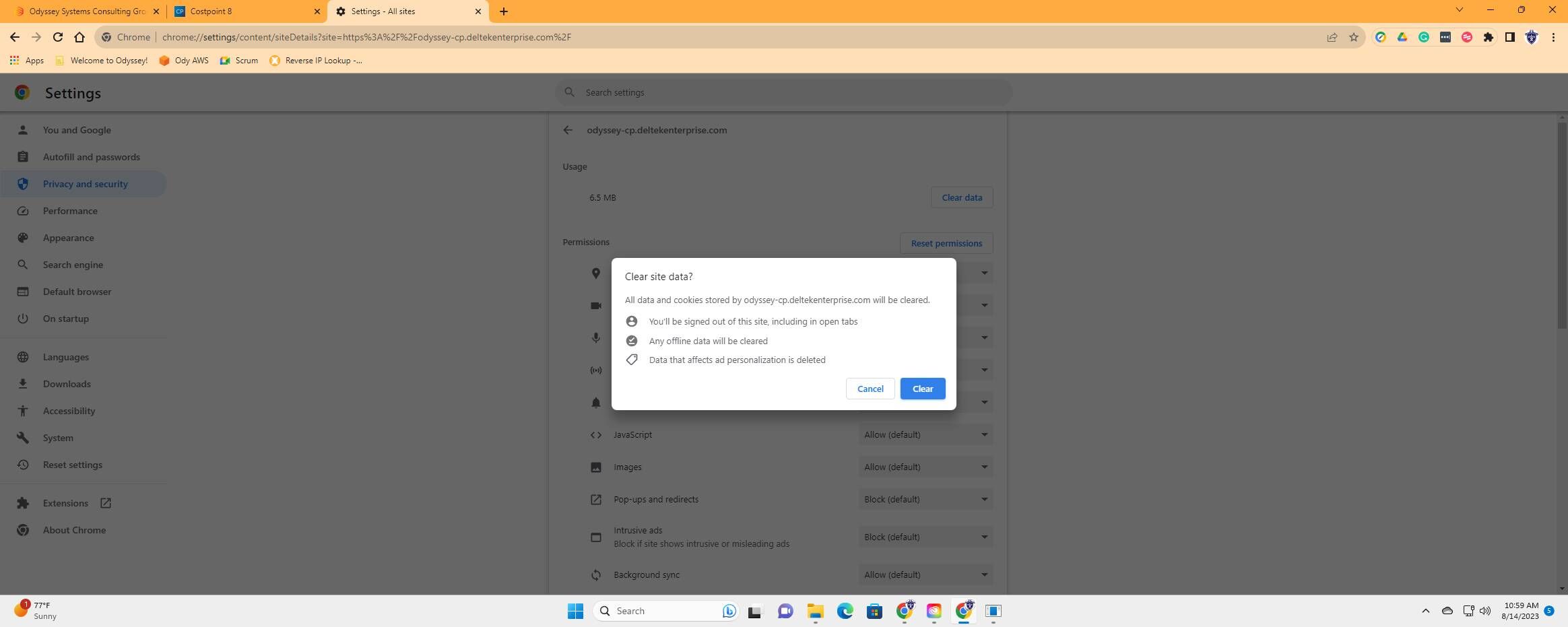 Screenshot of: Click "Clear"