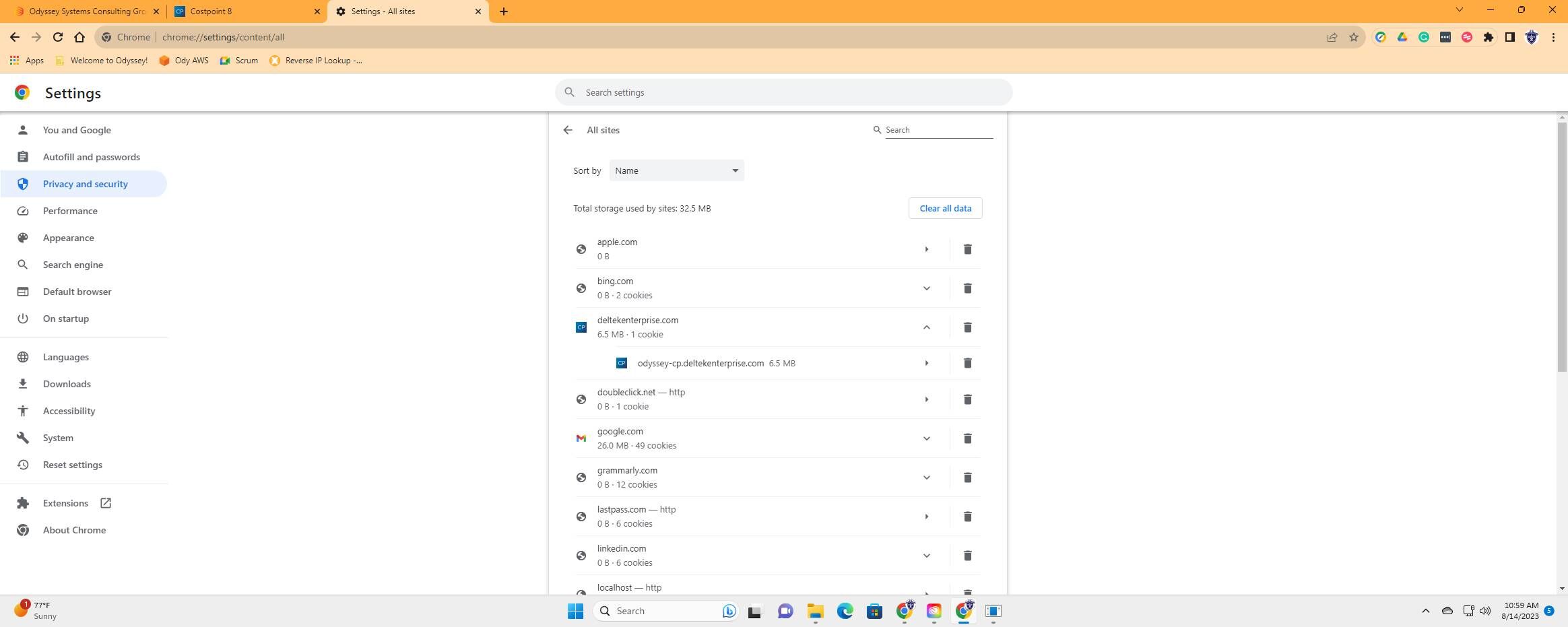 Screenshot of: Click "Settings - All sites"