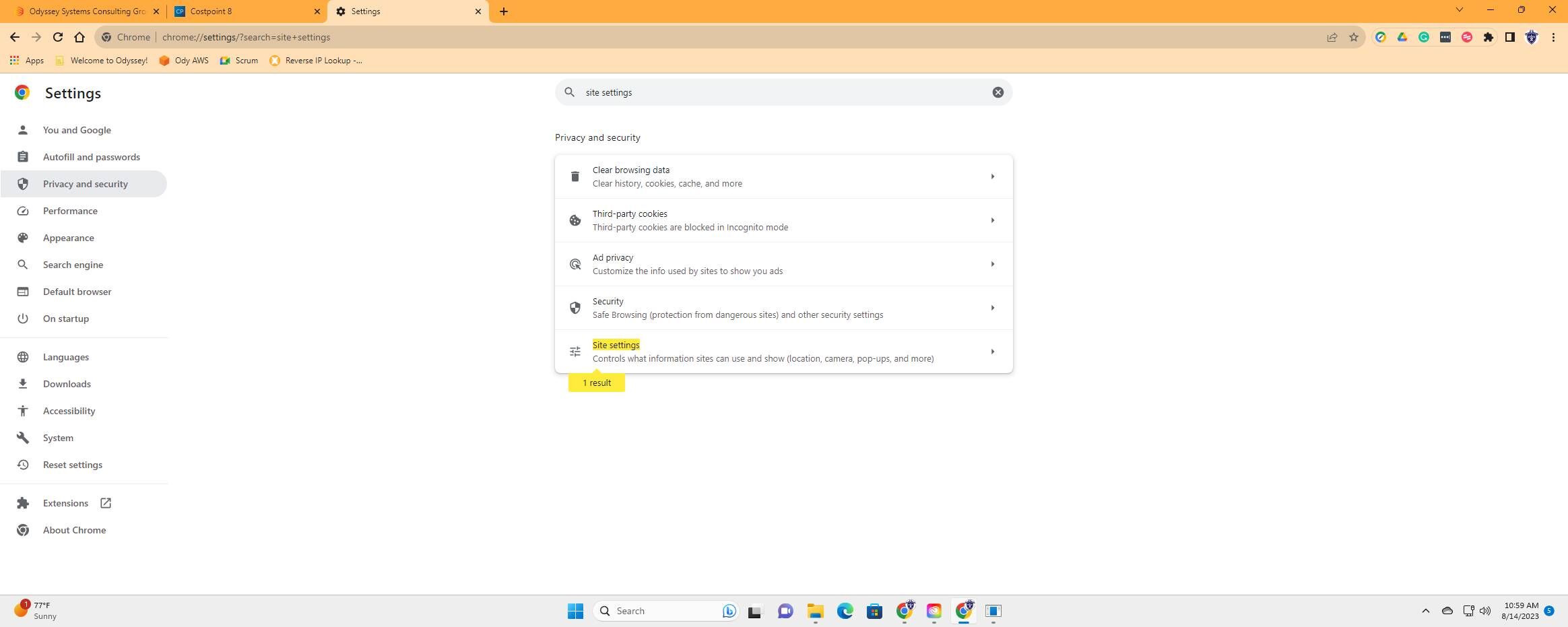Screenshot of: Click "Privacy and security"