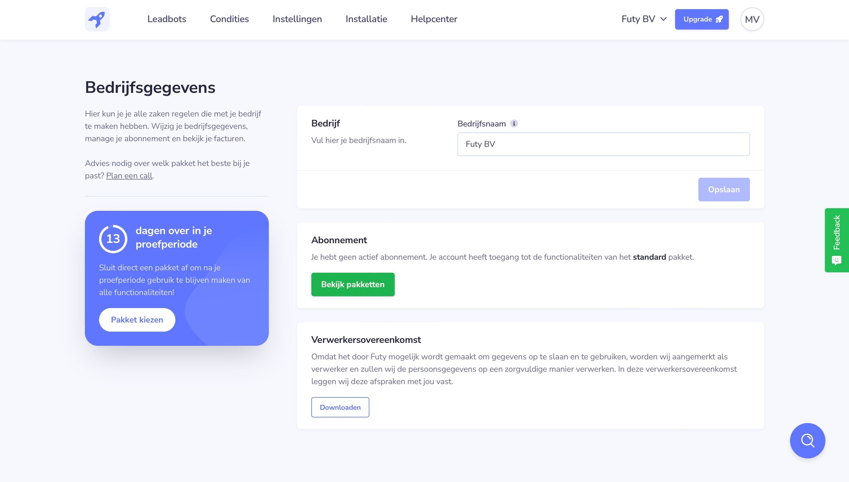 Screenshot of: Ga naar "Bekijk pakketten"