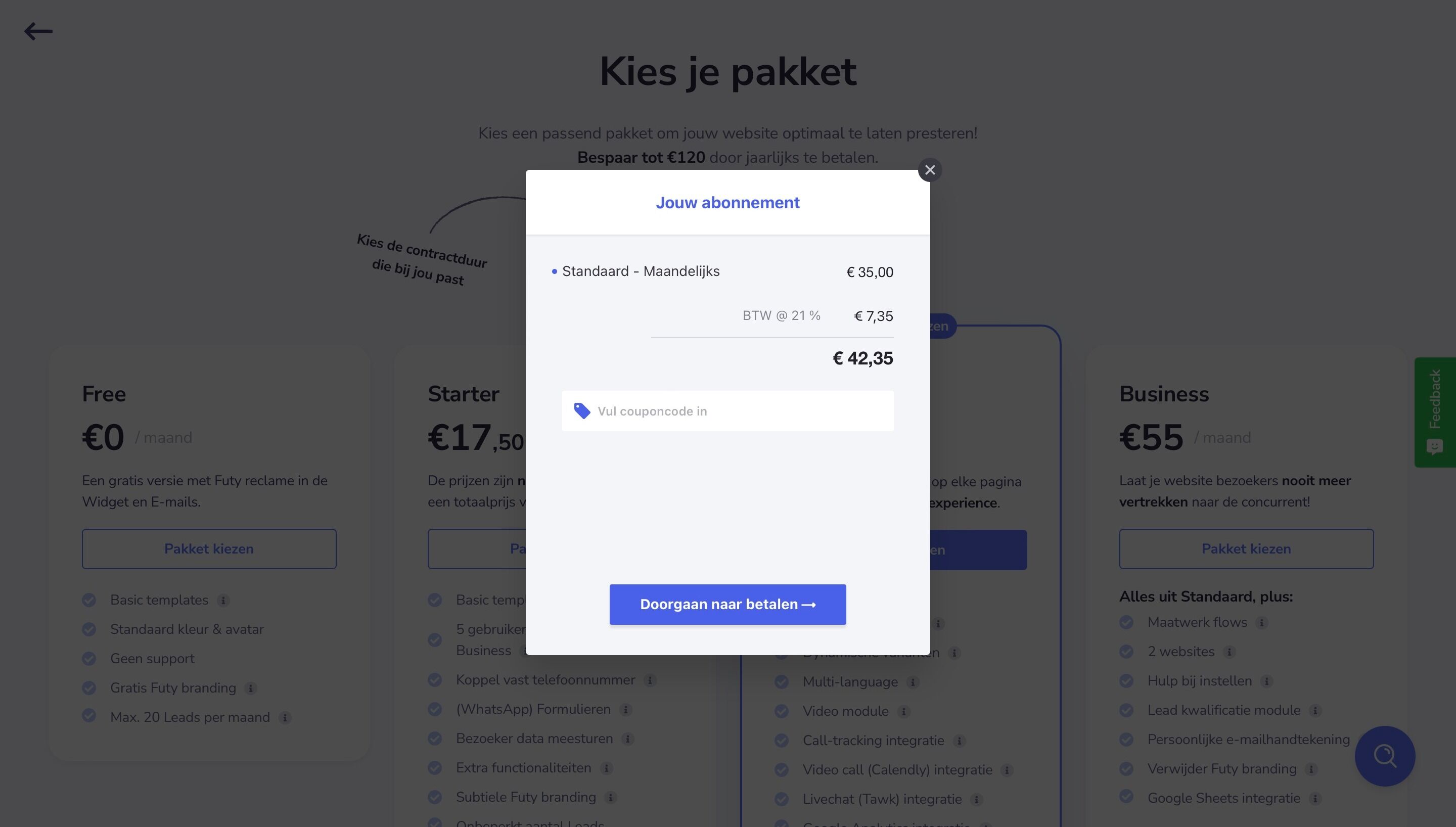 Screenshot of: Druk op "Doorgaan naar betalen"