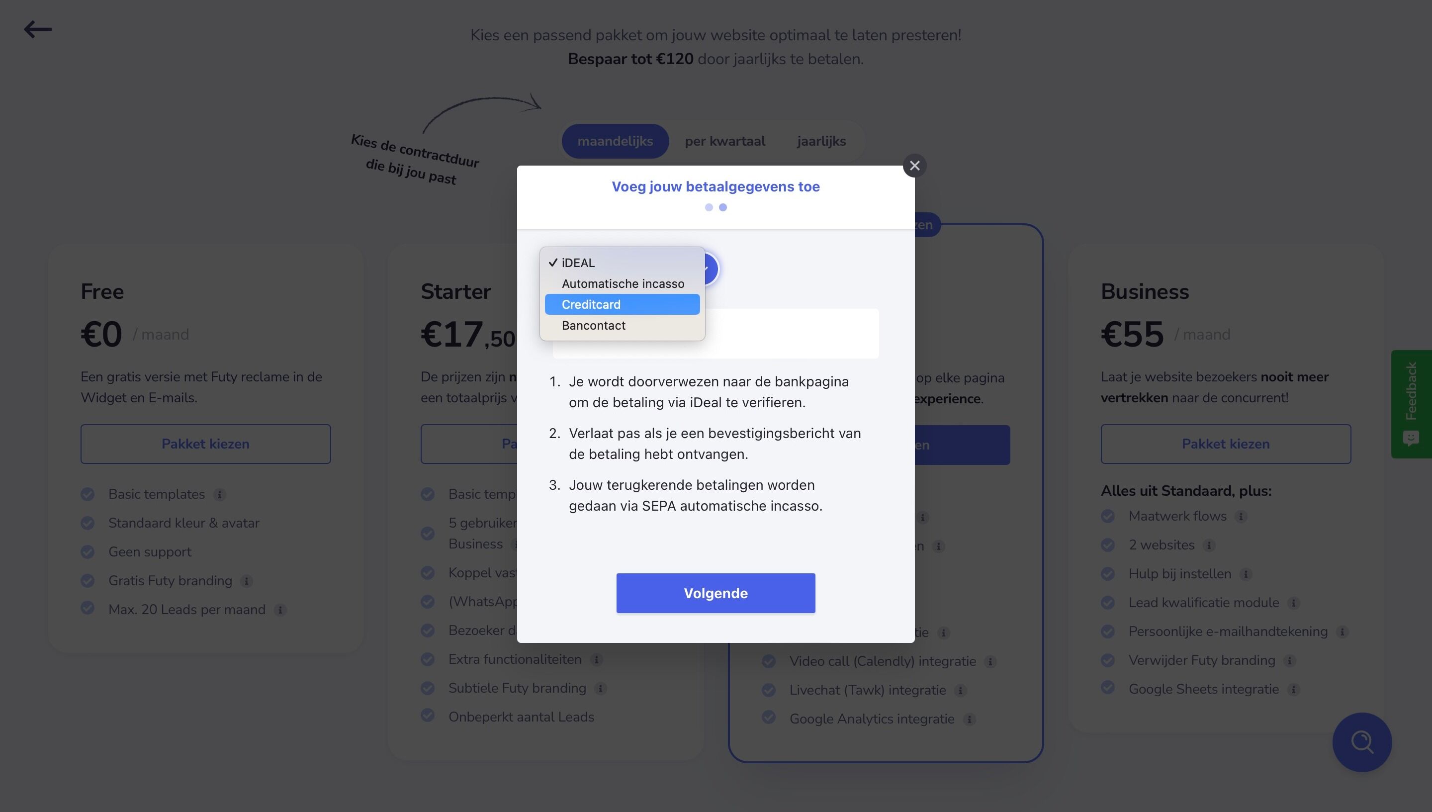 Screenshot of: Press "Credit Card"