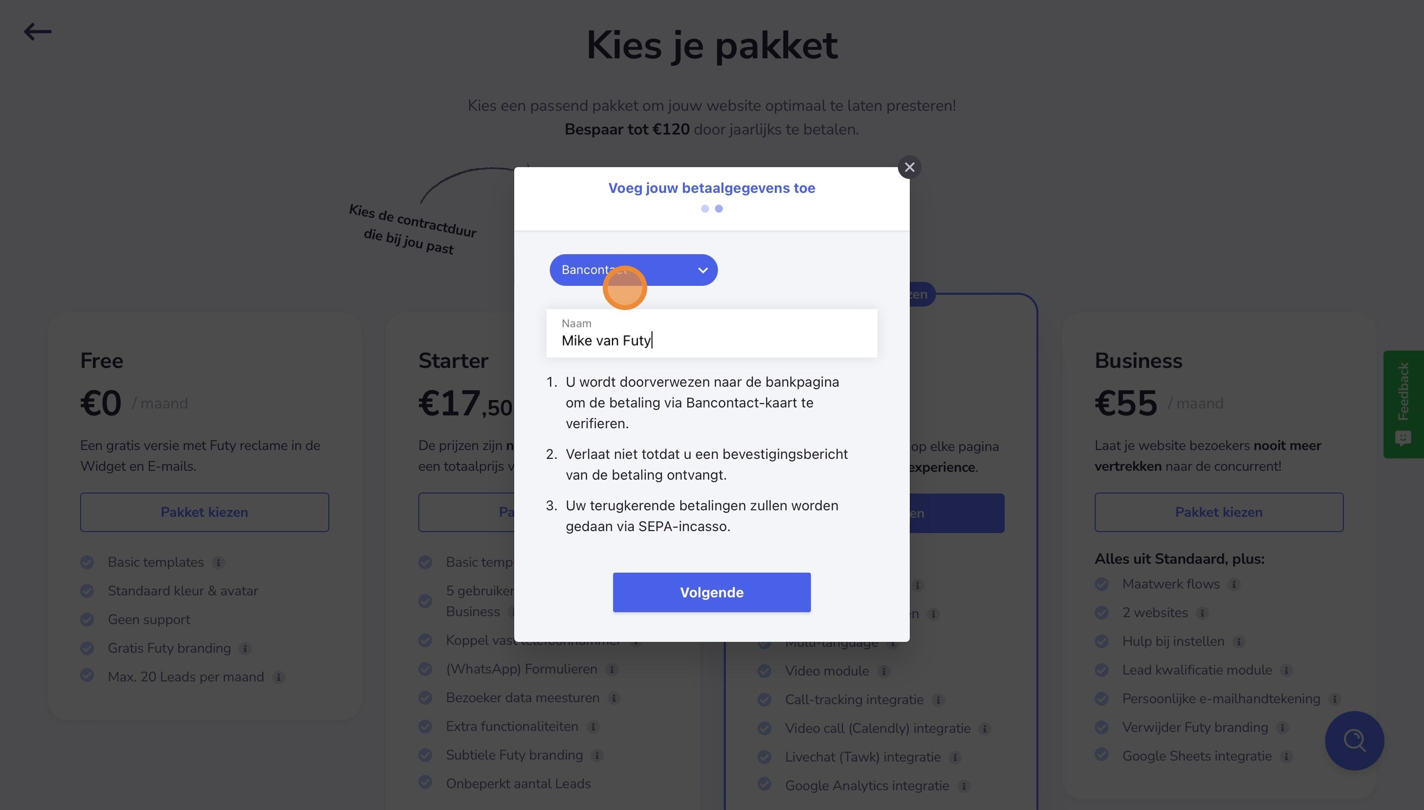 Screenshot of: Druk op  "BanContact"