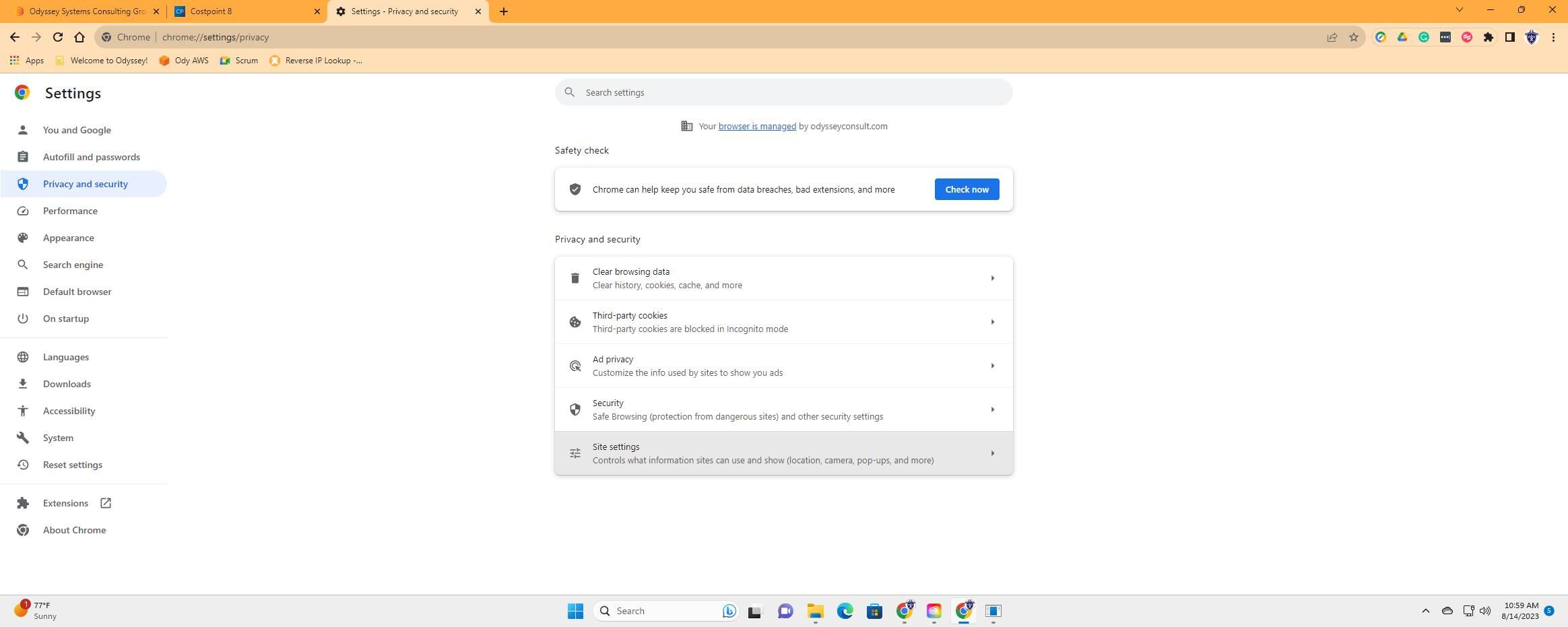 Screenshot of: Click Site Settings: