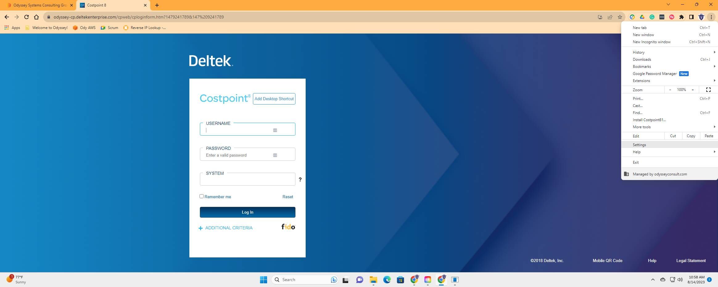 Screenshot of: Select "Settings"