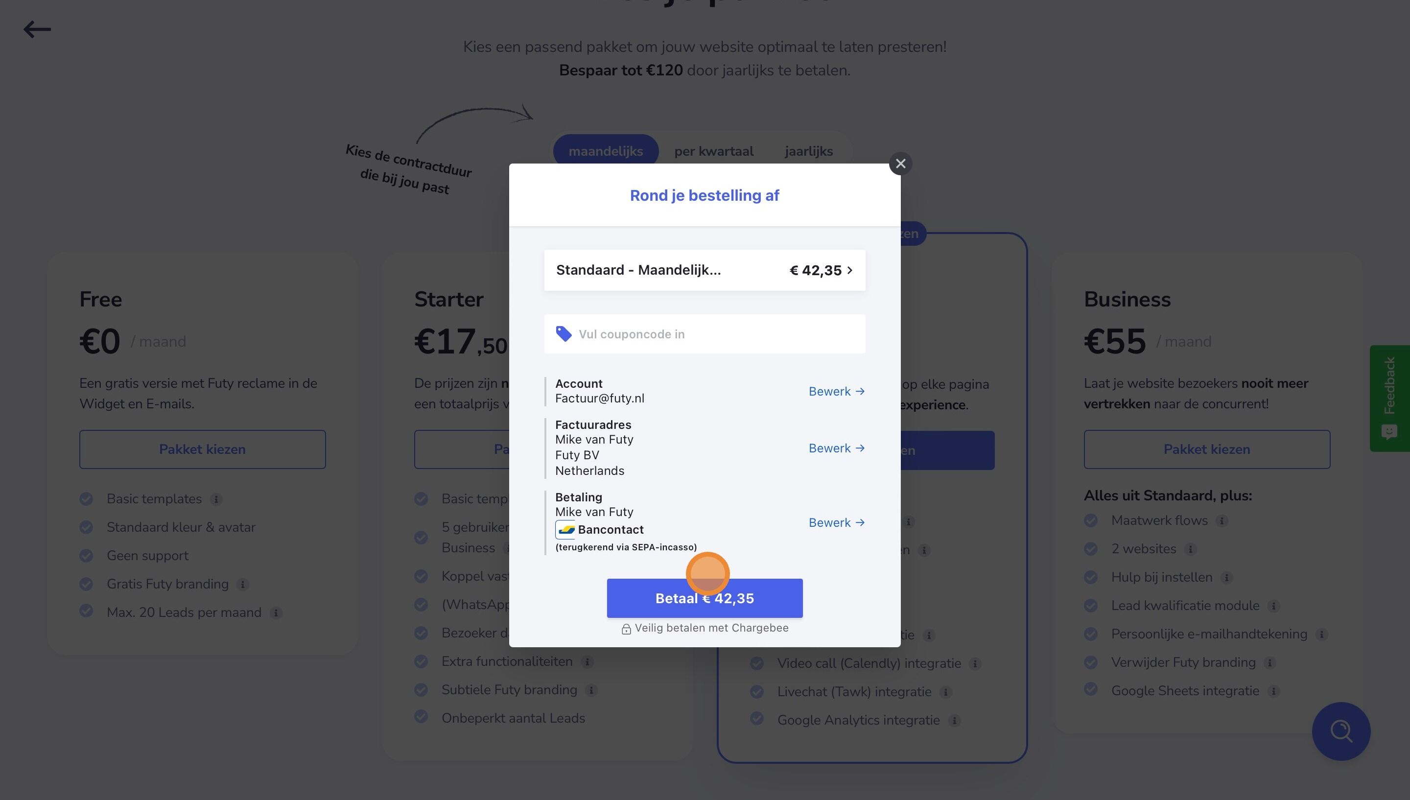 Screenshot of: Druk op "Betaal" en verricht de betaling.