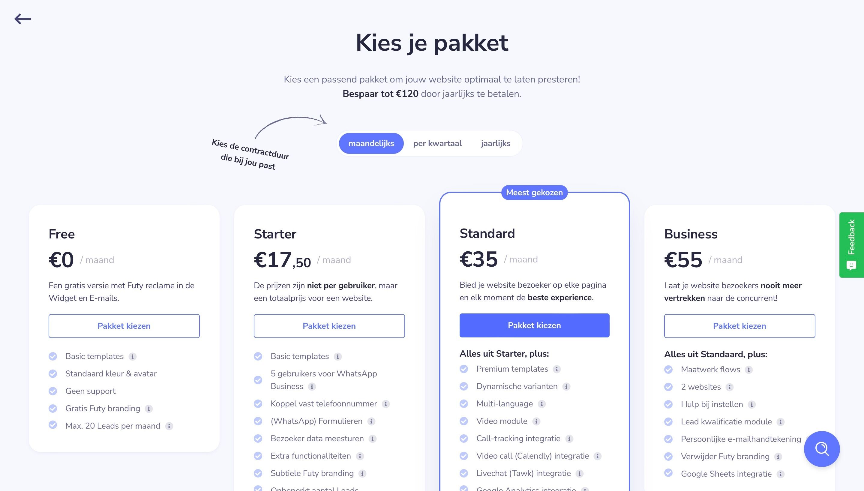 Screenshot of: Kies het gewenste "Pakket kiezen"