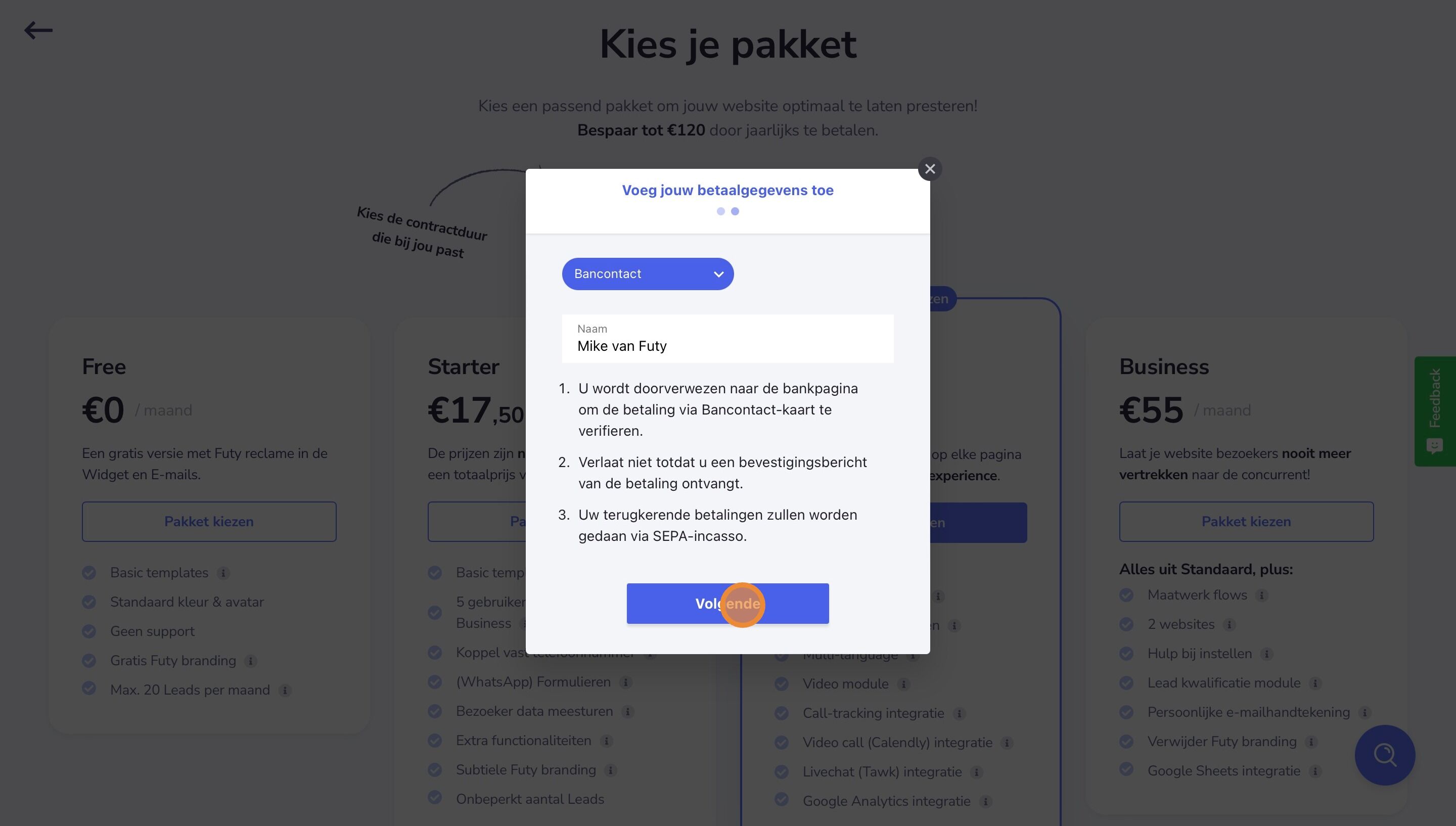 Screenshot of: Druk op "Volgende"
