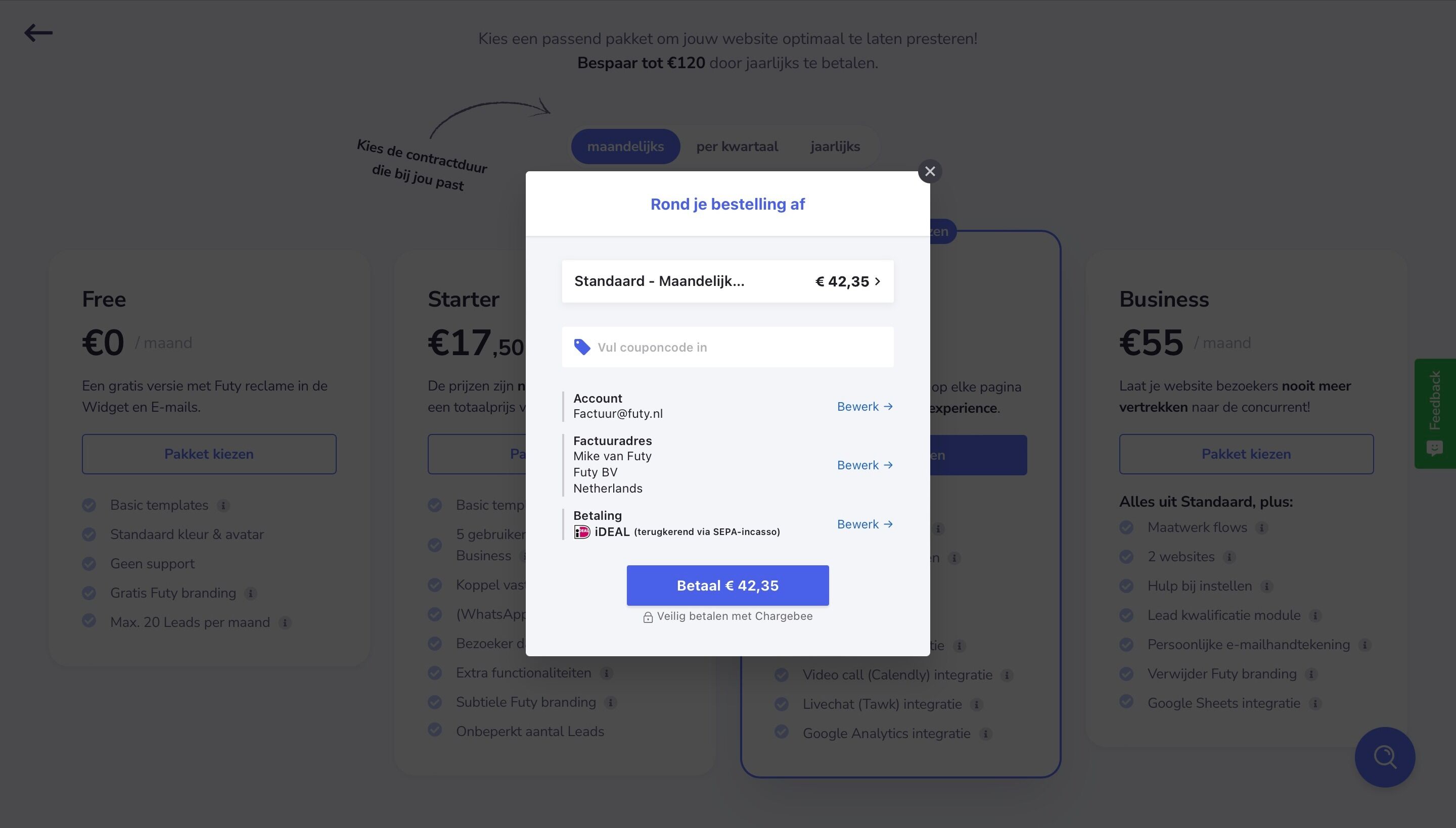 Screenshot of: Druk op "Betaal" en ga naar het betaalscherm.