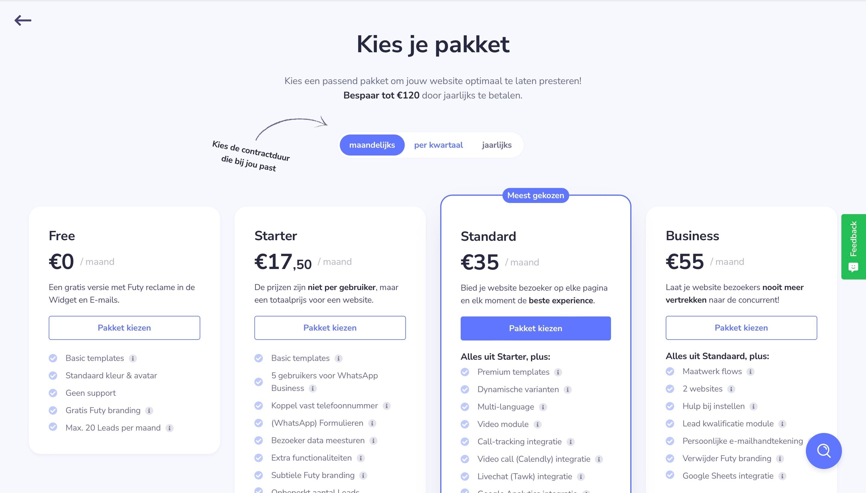 Screenshot of: Kies een facturatie periode per maand, per kwartaal & per jaar