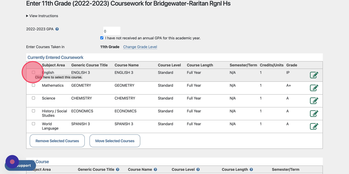 Screenshot of: Select the in-progress course from your list of coursework.