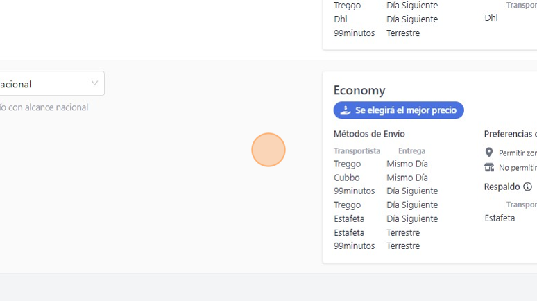 Screenshot of: Metodo de Envío Economy