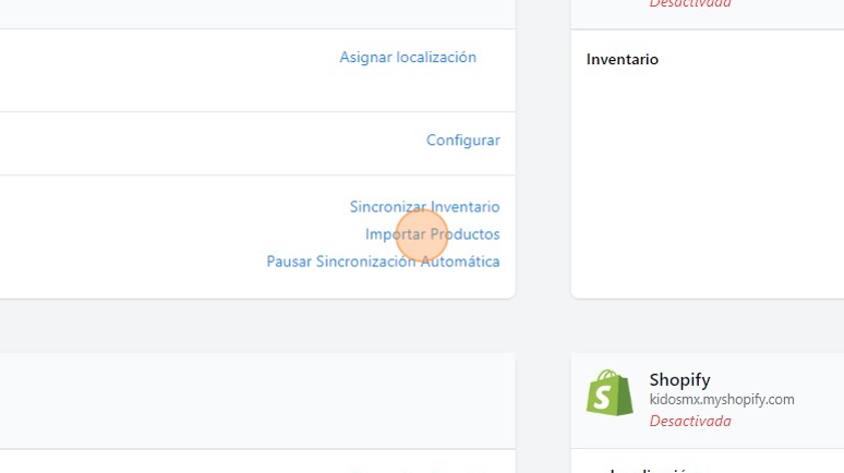 Screenshot of: Ultimo paso: Importa tus productos desde VTEX

Dale click en los tres puntitos en tu integración, y selecciona Importar Productos.