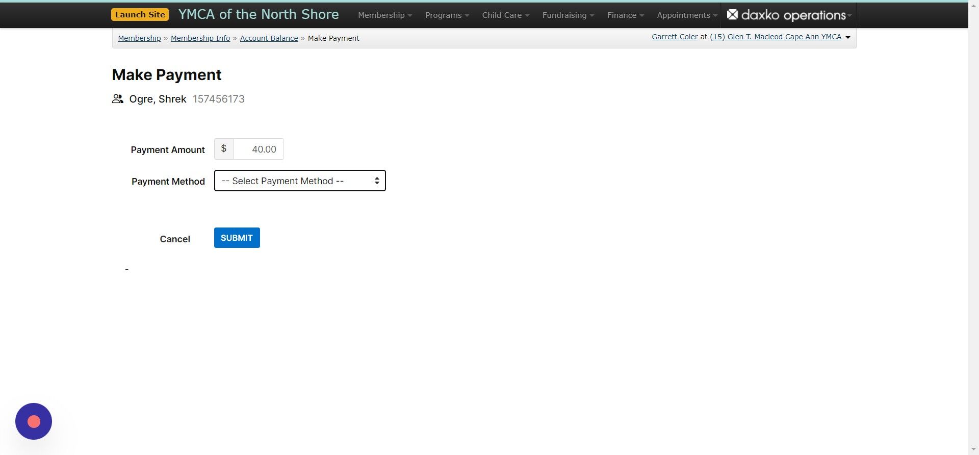 Screenshot of: Select a payment method for use