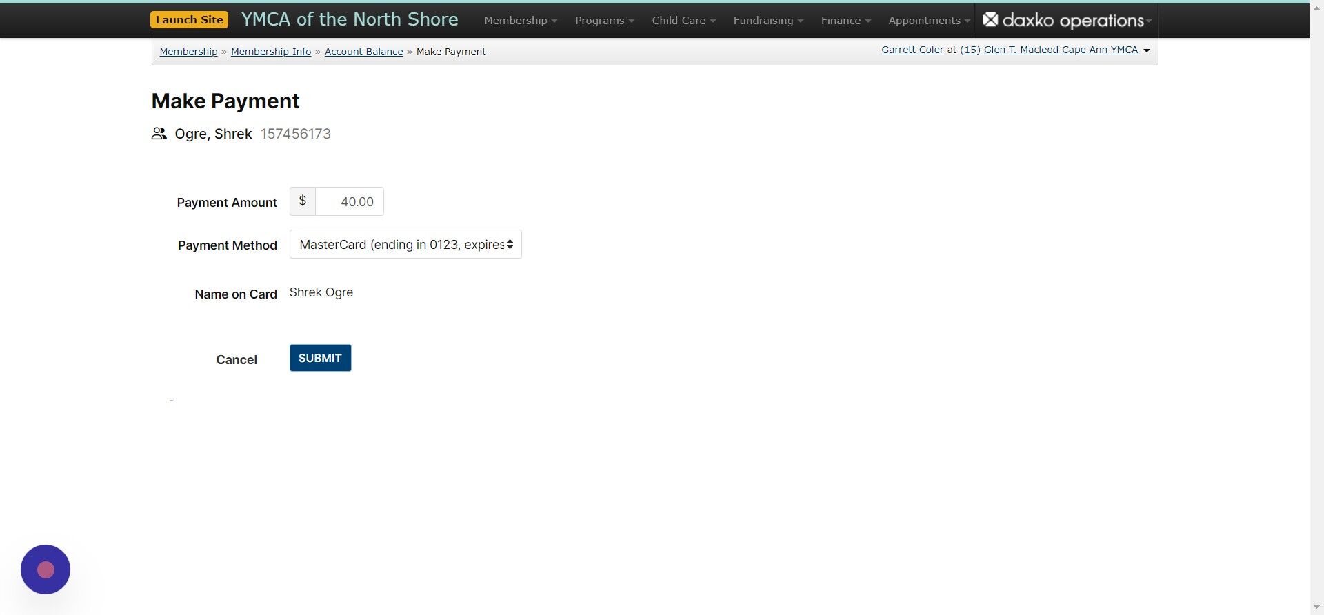 Screenshot of: Submit the payment
