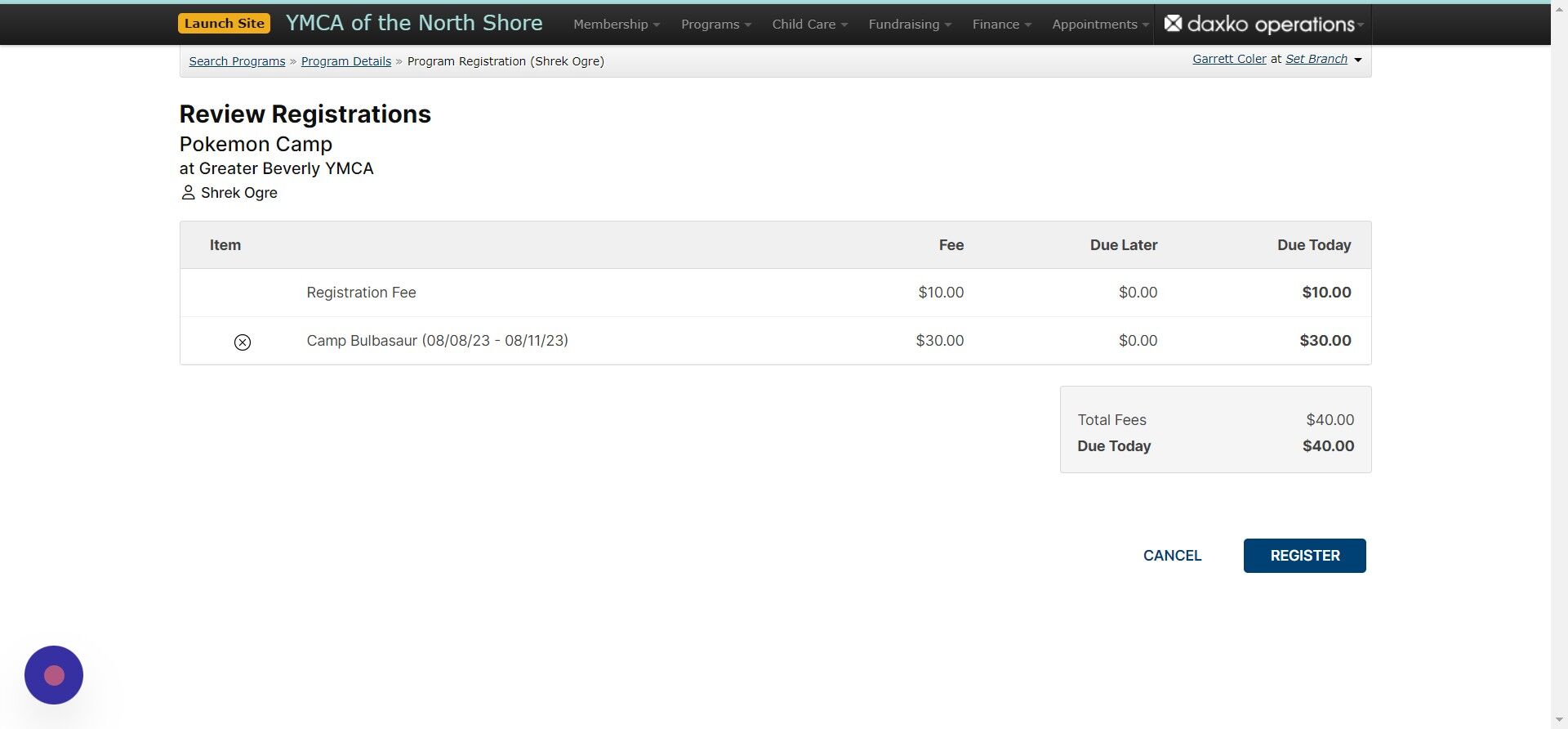 Screenshot of: Select on 