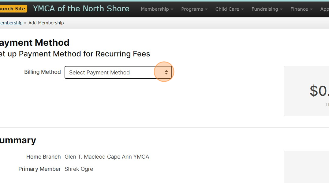 Screenshot of: Now you need to add a payment method to the account