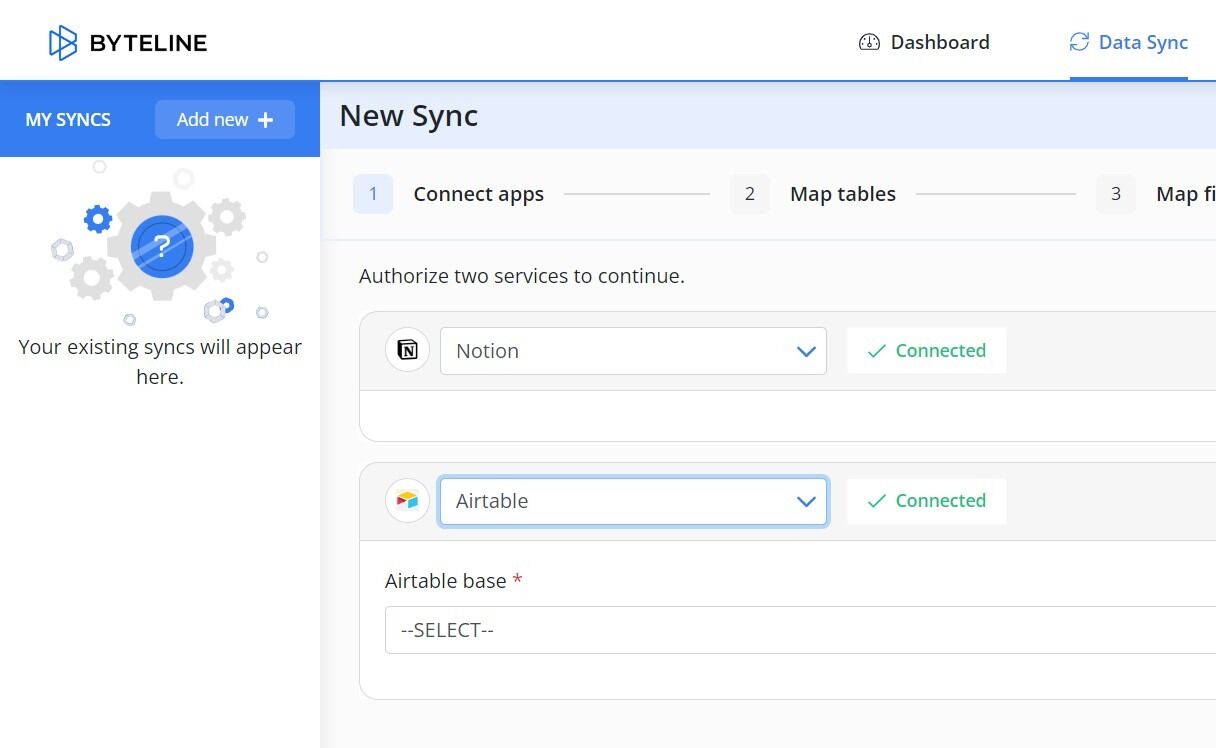 Screenshot of: Select the 'Airtable base' from dropdown.