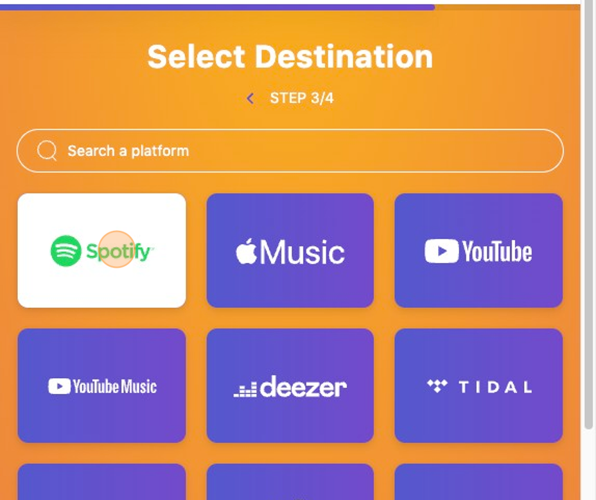 Screenshot of: Select your favorite music platform