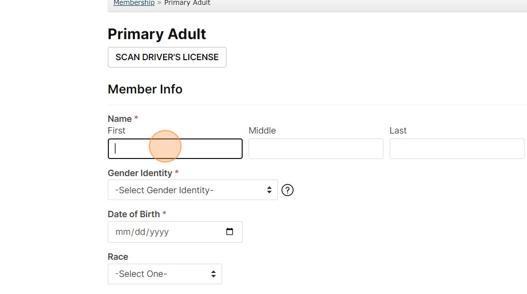 Screenshot of: Fill in all member information and double check capitalization and spelling.