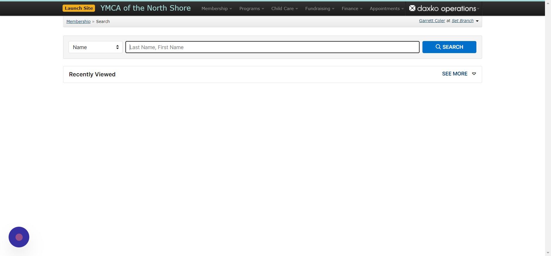 Screenshot of: Search for the member wishing to register (Last Name, First Name)