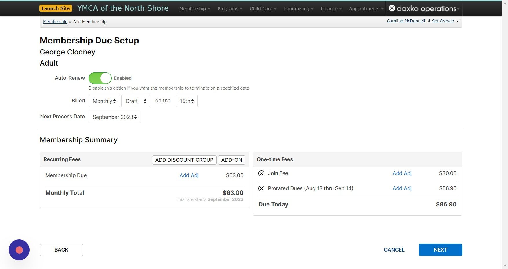 Screenshot of: Visually confirm that the joiner fee, prorated dues, and amount due today are correct. 
