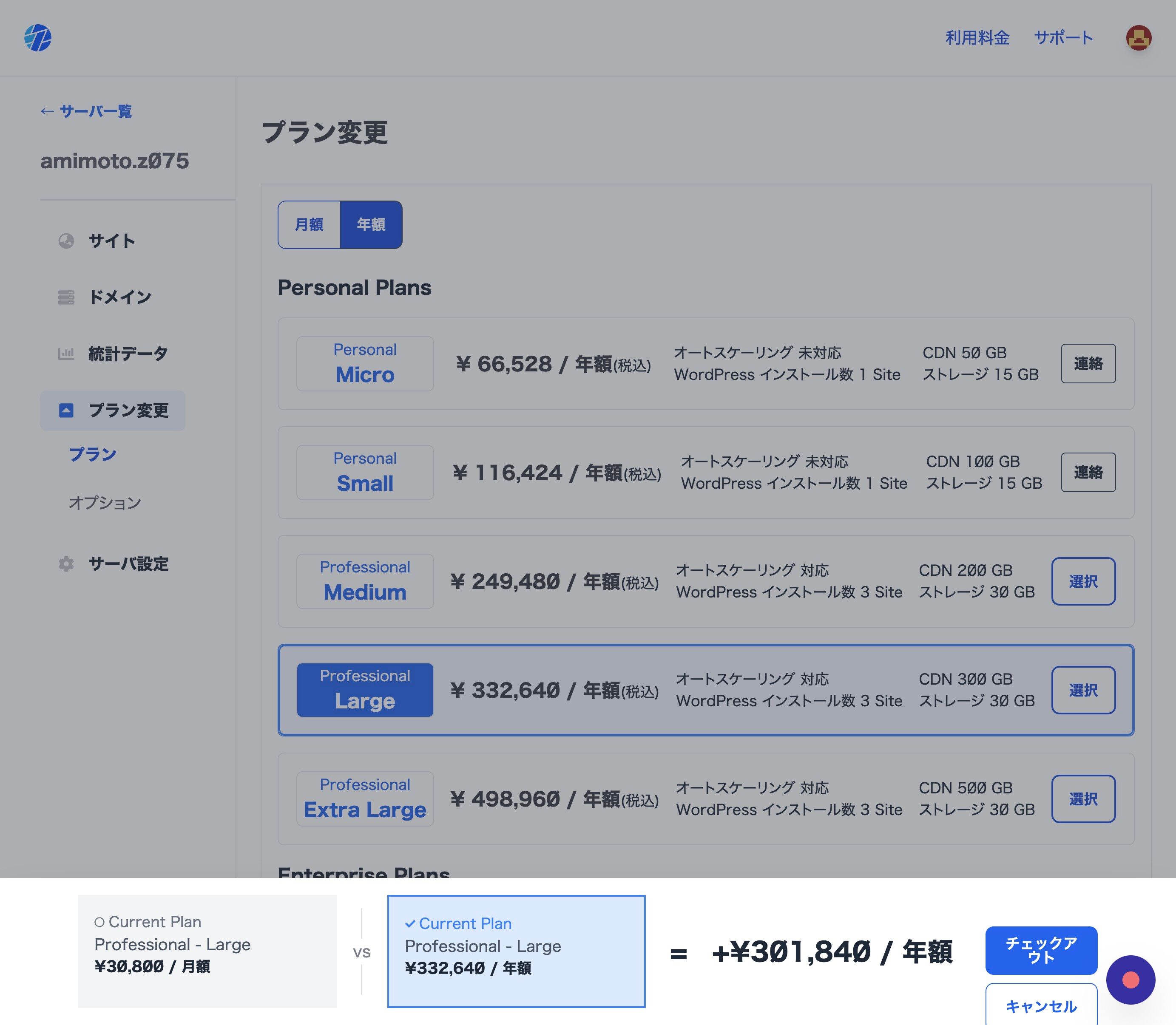Screenshot of: "チェックアウト" をクリックして決済を完了します